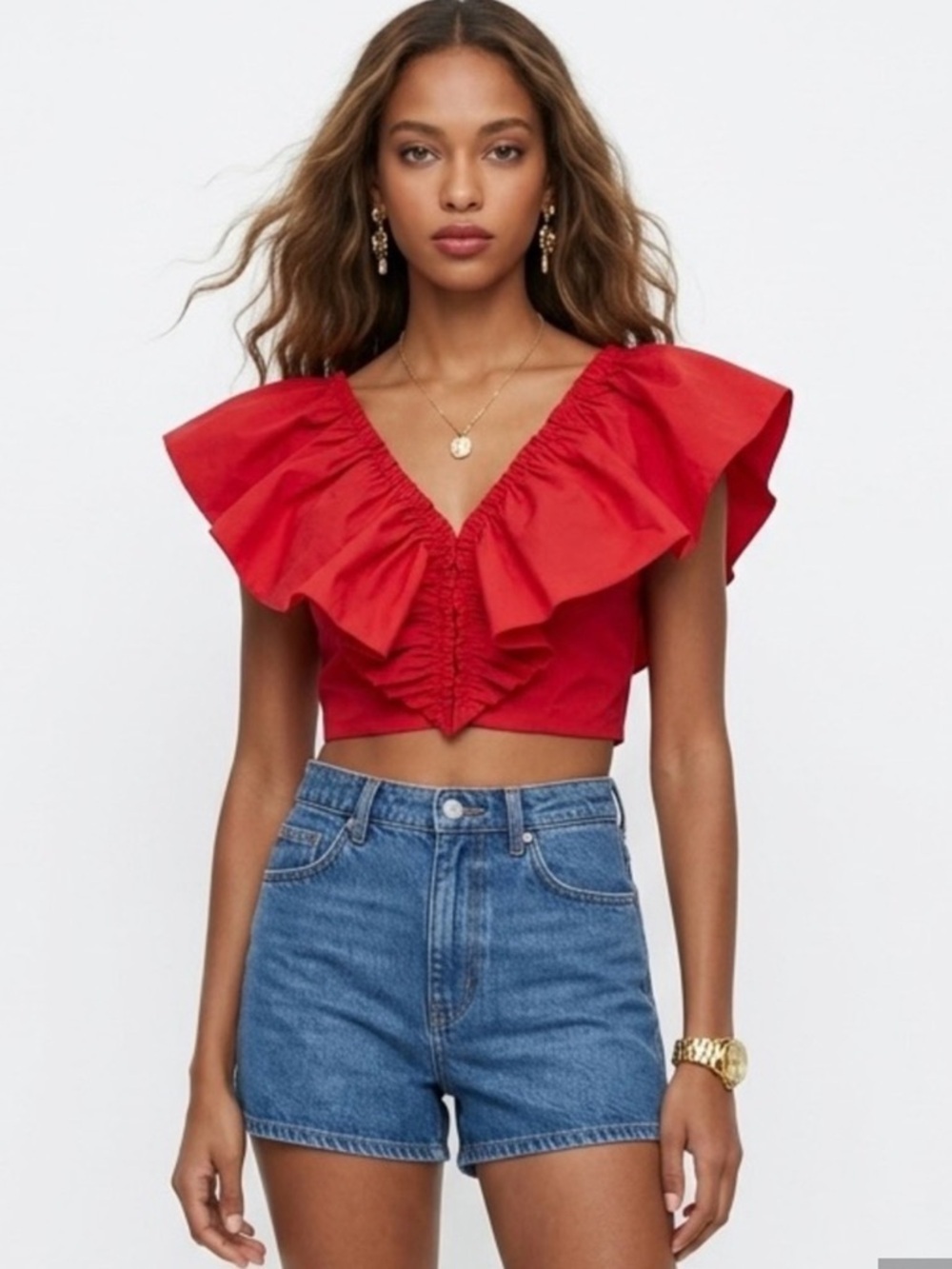 IORANE Ruffle Crop Top S - Picture 2 of 8